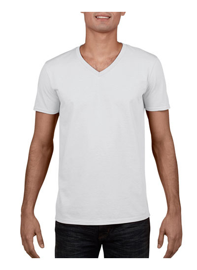 64V00 Soft Style Euro Fit Adult V-Neck T Shirt - White
