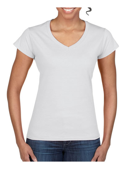 64V00L Soft Style Ladies Euro Fit Adult V-Neck T Shirt - White